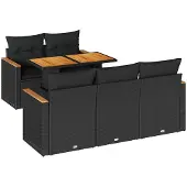 vidaXL 6-delige tuinmeubelset met kussens, zwart, polyrotan