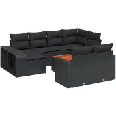 vidaXL 11-delige Loungeset met kussens poly rattan zwart
