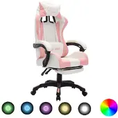 vidaXL Racestoel met RGB LED-verlichting kunstleer roze en wit