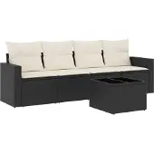 vidaXL 5-delige Loungeset met kussens poly rattan zwart