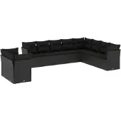 vidaXL 10-delige Loungeset met kussens poly rattan zwart