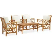 vidaXL 5-delige Loungeset met kussens massief acaciahout