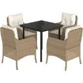 vidaXL 5-delige tuinset met kussens, beige, polyrotan