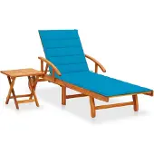 vidaXL Zonnebed met tafel en kussen, gemaakt van massief acaciahout