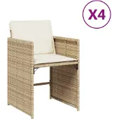 vidaXL Tuinstoelen 4 st met kussens poly rattan beige