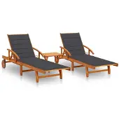vidaXL Ligstoelen 2 st met tafel en kussens massief acaciahout