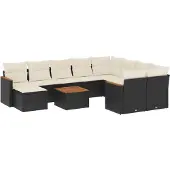 vidaXL 11-delige Loungeset met kussens poly rattan zwart