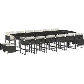 vidaXL 17-delige Tuinset met kussens poly rattan zwart