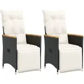 vidaXL Tuinstoelen 2 st verstelbaar met kussens poly rattan zwart
