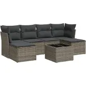 vidaXL 7-delige tuinmeubelset met kussens, grijs, polyrotan