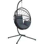 vidaXL Hangstoel, eivormig design, met standaard, antraciet, riet en staal