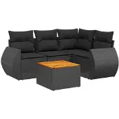 vidaXL 5-delige tuinmeubelset met kussens, zwart, polyrotan