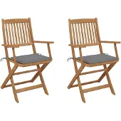 vidaXL Tuinstoelen 2 st inklapbaar met kussens massief acaciahout