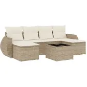vidaXL 7-delige Loungeset met kussens poly rattan beige