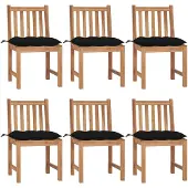 vidaXL Tuinstoelen 6 st met kussens massief teakhout