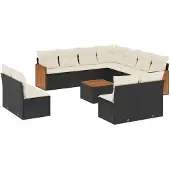 vidaXL 12-delige loungeset voor de tuin met kussens, zwart, polyrotan