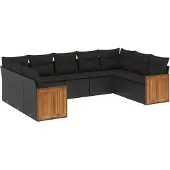 vidaXL 9-delige Loungeset met kussens poly rattan zwart