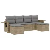 vidaXL 6-delige tuinmeubelset met kussens, beige, polyrotan