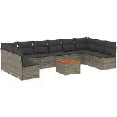 vidaXL 11-delige Loungeset met kussens poly rattan grijs