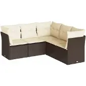 vidaXL 5-delige Loungeset met kussens poly rattan bruin