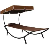 vidaXL Loungebed met luifel en kussen bruin