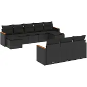 vidaXL 10-delige loungeset voor de tuin met kussens, zwart, polyrotan