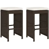 vidaXL Tuinbarkrukken 2 st met kussens poly rattan bruin