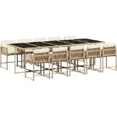 vidaXL 11-delige Tuinset met kussens poly rattan beige