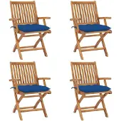 vidaXL Tuinstoelen 4 st inklapbaar met kussens massief teakhout