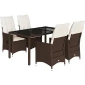 vidaXL 5-delige Tuinset met kussens poly rattan bruin
