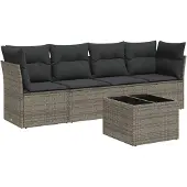 vidaXL 5-delige Loungeset met kussens poly rattan grijs