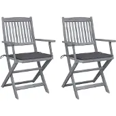 vidaXL Set van 2 klapstoelen met kussens, gemaakt van massief acaciahout.