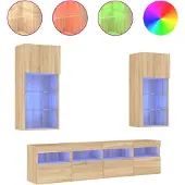 vidaXL 5-delige Tv-wandmeubelset met LED bewerkt hout sonoma eiken