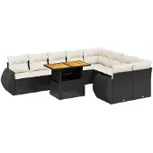 vidaXL 10-delige Loungeset met kussens poly rattan zwart