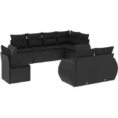 vidaXL 8-delige Loungeset met kussens poly rattan zwart