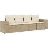 vidaXL 4-delige Loungeset met kussens poly rattan beige