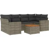 vidaXL 7-delige Loungeset met kussens poly rattan grijs