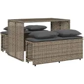 vidaXL 3-delige tuinset met kussens, grijs, polyrotan