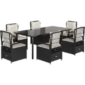 vidaXL 7-delige tuinset met kussens, zwart, van polyrotan