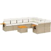 vidaXL 10-delige Loungeset met kussens poly rattan beige