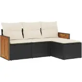 vidaXL 4-delige Loungeset met kussens poly rattan zwart