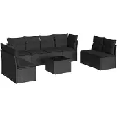 vidaXL 9-delige Loungeset met kussens poly rattan zwart
