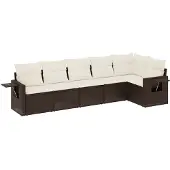 vidaXL 6-delige Loungeset met kussens poly rattan bruin