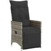 vidaXL Tuinstoel verstelbaar met kussens poly rattan grijs