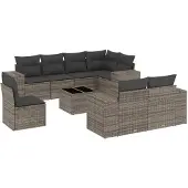 vidaXL 9-delige Loungeset met kussens poly rattan grijs