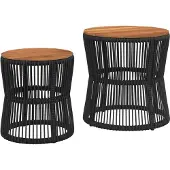 vidaXL Tuinbijzettafels 2 st met houten blad poly rattan zwart