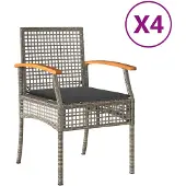 vidaXL Tuinstoelen 4 st met kussens poly rattan en acaciahout grijs