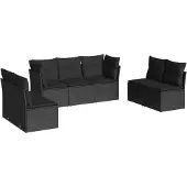 vidaXL 7-delige Loungeset met kussens poly rattan zwart