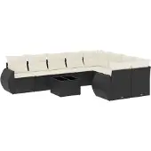 vidaXL 10-delige Loungeset met kussens poly rattan zwart
