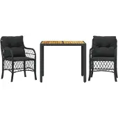 vidaXL 3-delige Bistroset met kussens poly rattan zwart